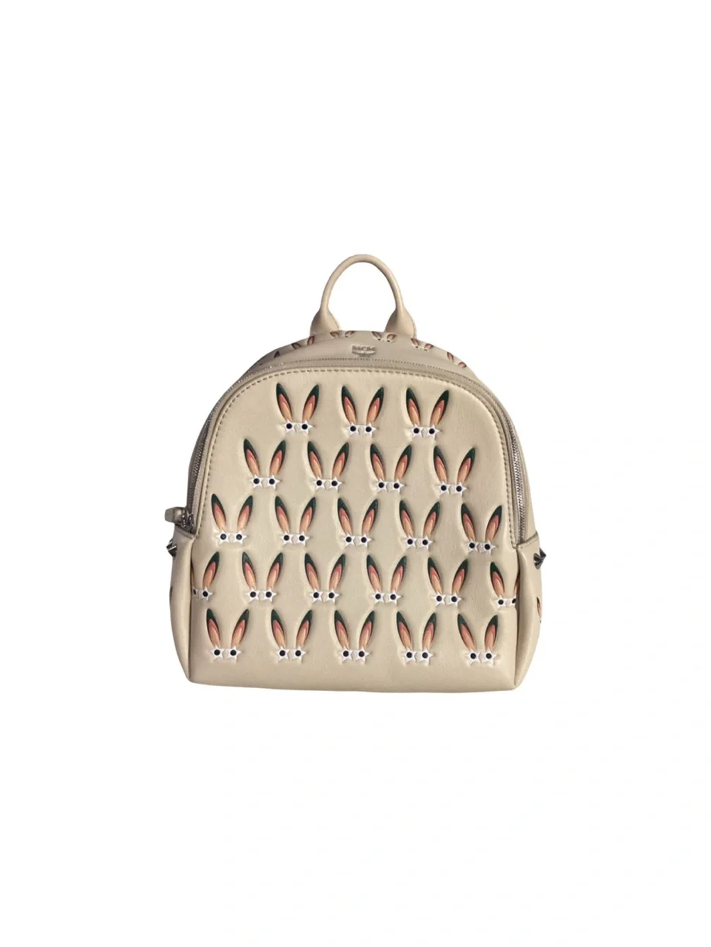 MCM Star Eyed Bunny Rabbit Lambskin Mini Backpack Studded Straps Pink Suede Int
